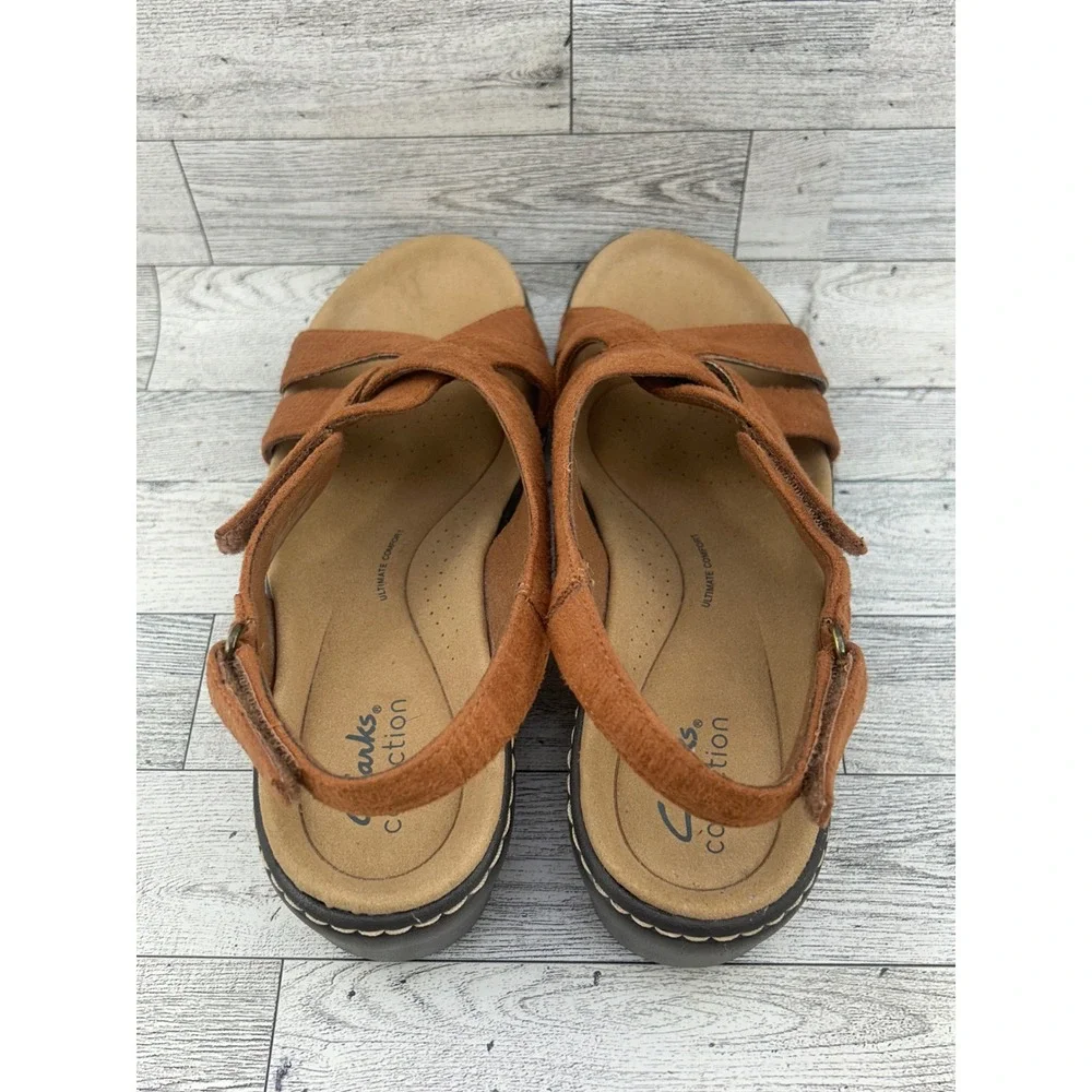 Clarks Collection Women Tan Brown Woven Wedge Sandals Ultimate Comfort Sz 9M